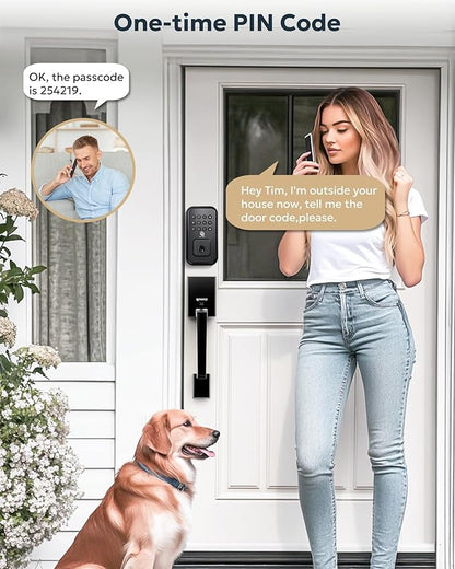 BE-TECH Keyless Entry Smart Door Lock with 2 Pull Handles, Electronic Front Door Locks Set, Digital Keypad Deadbolt, Auto Lock, One Time Codes, Anti Peeping Code, Easy Installation, Black