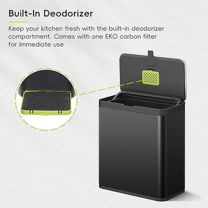 EKO Kitchen Compost Bin, 7L / 1.85 Gal Stainless Steel with Removable Inner Bucket and Deodorizer Compartment, 2-in-1 Countertop Compost Bin with Lid, Food Waste Caddy for Kitchen (Matte Black)