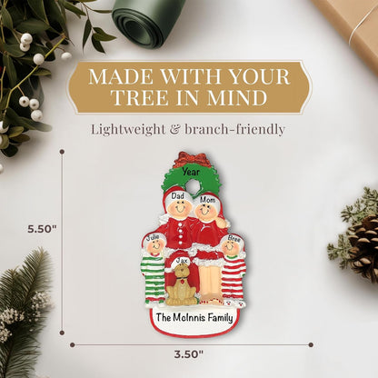 Personalized Family of 4 with Dog Ornament 2025 | Free 24h Customization | Christmas Ornaments for Tree | Custom Gift Wrapped Pet Keepsake for Dog-Lovers