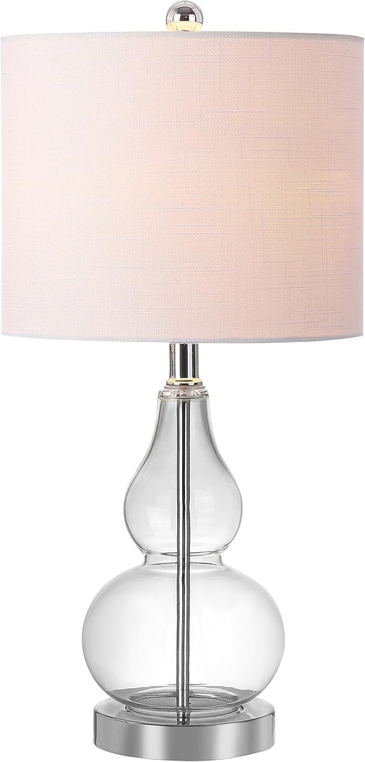 JONATHAN Y 20.5" Clear Glass Table Lamp, Modern Gourd Bedside Nightstand Lamp for Bedroom, Living Room, White Linen Shade, LED Bulb Included (JYL1028E)