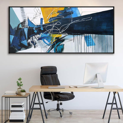 KLAKLA Extra Large Wall Art for Living Room - Blue and white Canvas Framed Wall Decor Living Room Abstract Picture Artwork for Office Bedroom Decorative Paintings