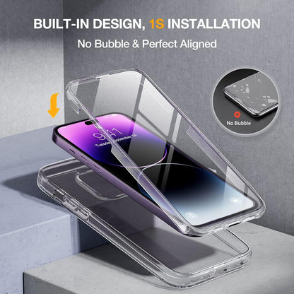 Miracase Glass Series Designed for iPhone 14 Pro Max Case 6.7 Inch, Upgrade Full-Body Bumper Case with Built-in 9H Tempered Glass Screen Protector with Camera Lens Protector, Clear