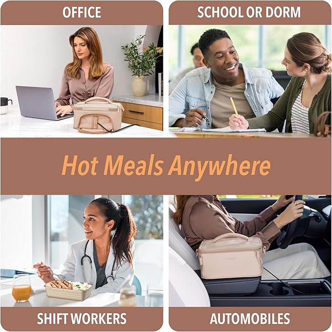 Bentgo Heat - Electric Lunch Bag & Food Warmer for Reheating Meals in Car, at Work & More - Heated Lunch Box Warmer for Adults, Students & Shift Workers, 12V/24V Auto & 120V Wall Cords (Sand)