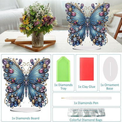 Diamond Painting Kits for Adults Beginners, 5D Full Drill Flowers and Butterfly Crystal Art Desktop Ornament, DIY Single Sided Home Office Desk Decor, Creative Craft Gift Set with Tools