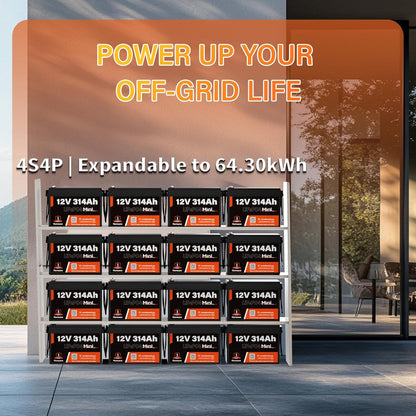 12V 314Ah LiFePO4 Lithium Battery Max. 4019Wh Energy, 15000+ Deep Cycles,100A BMS Lithium Iron Phosphate Rechargeable Battery Great for RV, Marine and Off Grid Applications, 2 PACK
