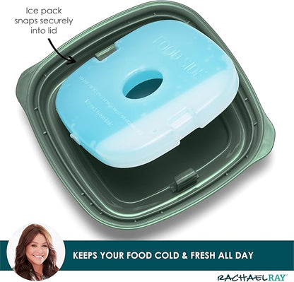 Rachael Ray Salad Container For Lunch, Salad Lunch Container For Adults, Salad Bowl Kit With Compartments For Salad Dressing & Toppings, Includes Ice Pack