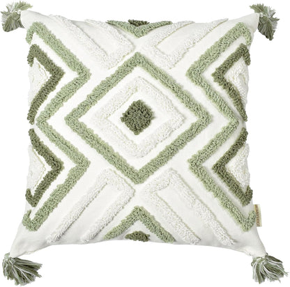 Boho Pillow Covers 18X18 Inch Boho Tufted Throw Pillow Covers Decorative Tassels Cushion Cover Farmhouse Pillow Case for Couch Sofa Bed Living Room Bedroom, Green