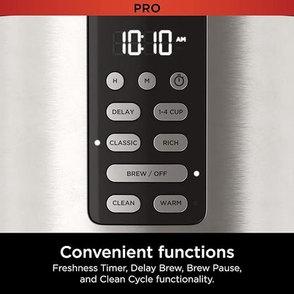 Ninja 14 Cup , Programmable Coffee Maker XL Pro with Permanent Filter, 2 Brew Styles Classic & Rich, 4 Programs Small Batch, Delay Brew, Freshness Timer & Keep Warm, Stainless Steel, DCM201