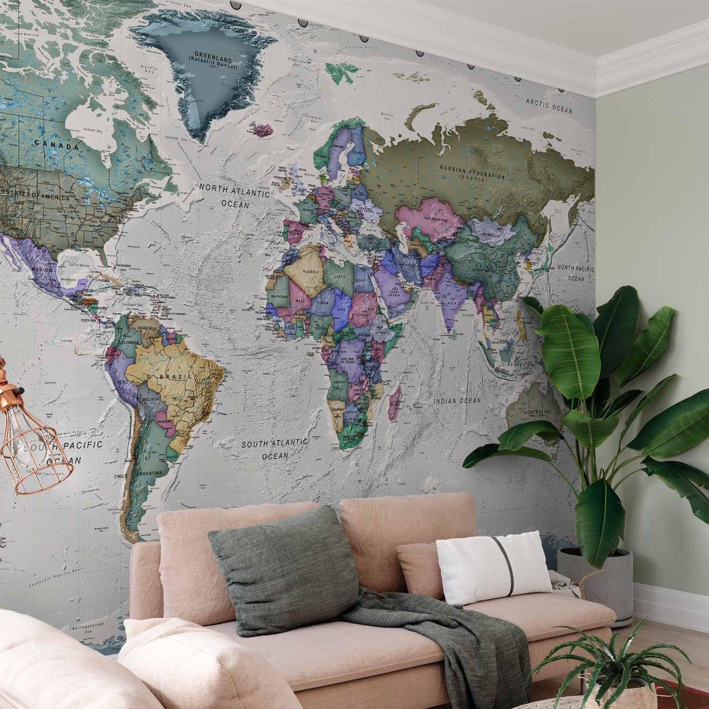 artgeist Premium Wall Mural World Map 79x55 in - XXL Non-Woven Wallpaper Fleece Wall Decor Photo Print Picture Image Design Home Map of The World k-A-0380-a-a