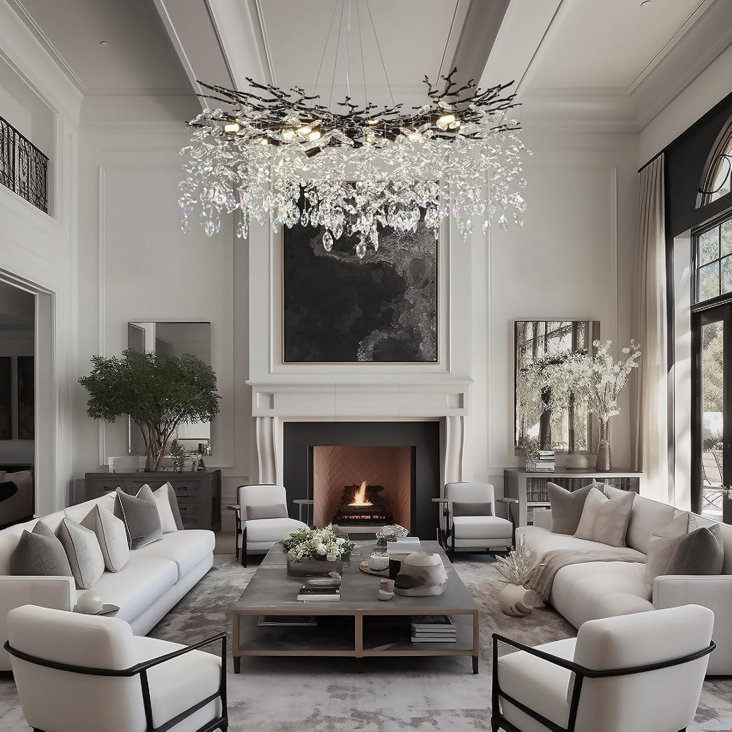 Modern Black Crystal Tree Branch Chandelier,14-Light 40" Black K9 Crystal Chandeliers for Living Room, Round Chandelier for Dining Room,High Ceiling,Kitchen Island,Foyer,Staircase