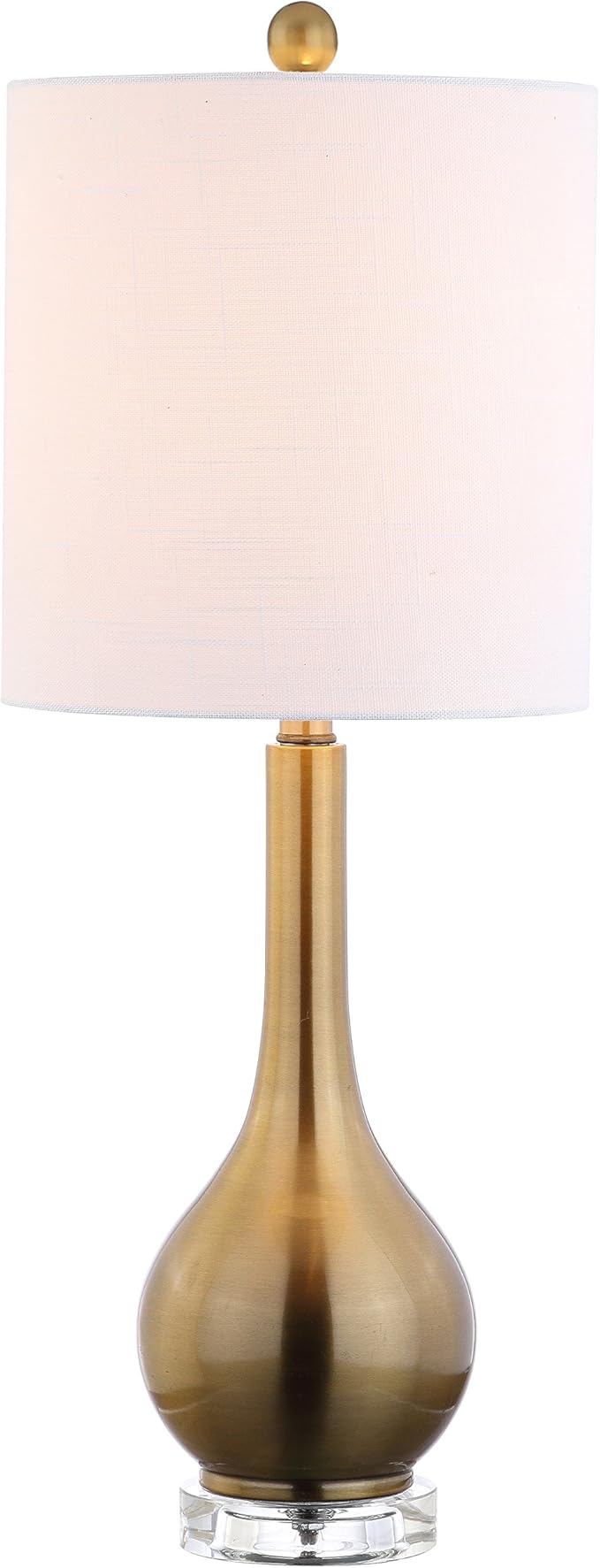 JONATHAN Y 25" Brass Gold Metal and Crystal Teardrop LED Table Lamp for Bedroom Living Room Bedside Nightstand, White Linen Drum Shade, LED Bulb Included JYL5010A