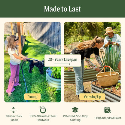 Vego garden 32" Extra Tall Raised Garden Bed Kits,10 in 1 Modular Raised Planter Box for Vegetables Flowers Fruits Oval Metal Raised Garden-Modern Gray