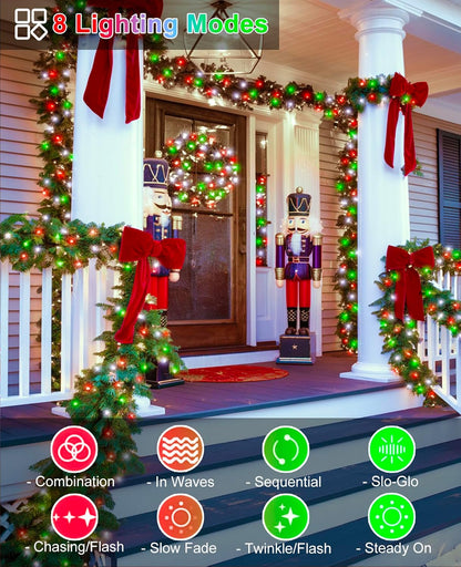 80FT 240 LED Christmas Lights Outdoor, Plug in Christmas Tree Lights Waterproof 8 Modes, Green Wire Connectable String Light for Indoor Garden Xmas Party Holiday Decorations, Red White Green