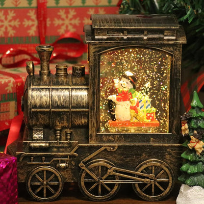 GenSwin Christmas Snow Globe Lantern Train Water Swirling Glitter with 6H Timer, Musical LED Lighted Battery Operated Snowman Scene for Christmas Home Decoration and Gift(Copper)