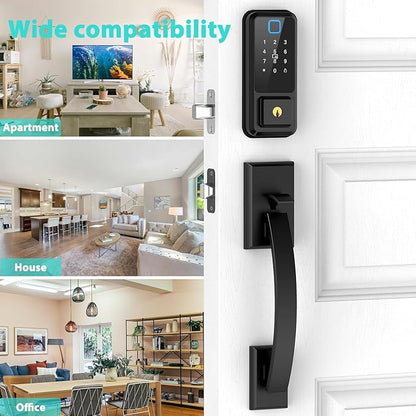 Smart Locks for Front Door with Handle Set, App Control, WiFi Front Door Lock Touchscreen keypad, Keyless Entry Door Lock Fingerprint Deadbolt, Auto Lock (Black)