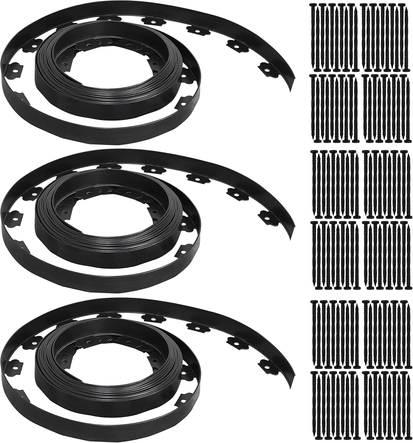 Gardzen 1.5" x 100' Landscape Edging Kit, Garden Edging Coil Comes with 120 Pcs Spikes, No Dig Lawn Border Design