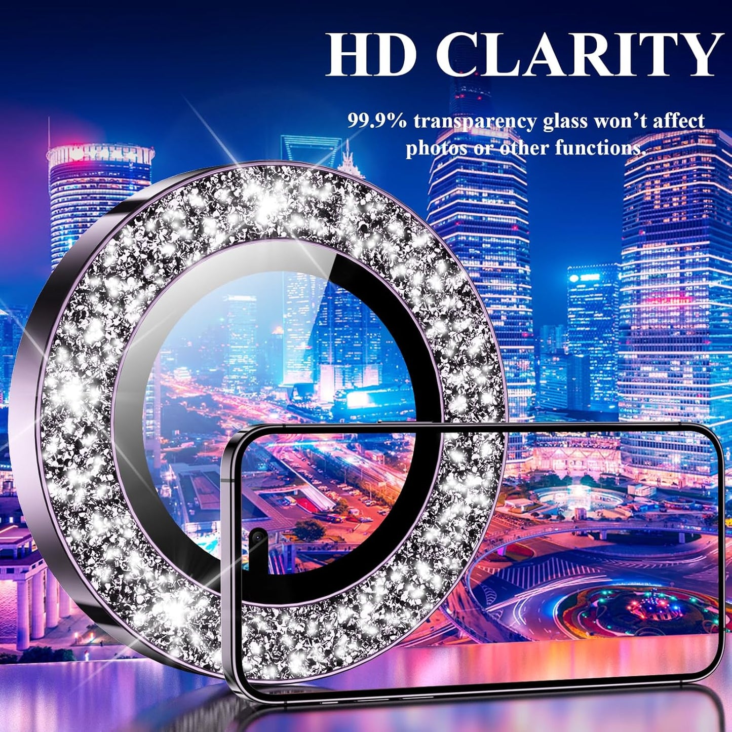 YWXTW Designed for iPhone 14 Pro/iPhone 14 Pro Max Camera Lens Protector Bling, [New Glitter Design] Individual Metal Tempered Glass Camera Cover Accessories Case Friendly, 1 Set (Purple Glitter)