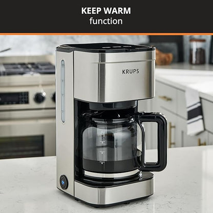 KRUPS Coffee Maker 10 Cups Simply Brew Stainless Steel Drip Coffee Maker,900 Watts-Coffee Filter,Drip Free,Dishwasher Safe Pot,Black & Silver,(Pack of 2)