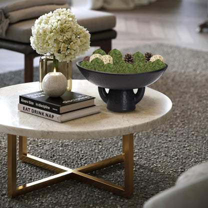 NAHARO Elegant Black Ceramic Bowl with Moss Ball Set-10 Decorative Bowl with 16pc Decorative Balls for Farmhouse Table Centerpiece, Living Room or Home Decor