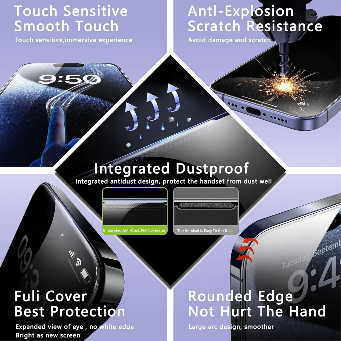 2 Pack Anti Blue Light Matte Screen Protector for iPhone 15 Pro 6.1-Inch Auto Dust Removal, No Bubbles, Tempered Glass Film, Easy Installation