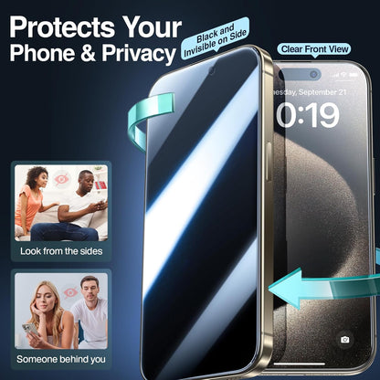 SMARTDEVIL 2PACK Privacy Screen Protector for iPhone 15 Pro Max Shatterproof Tempered Glass [True 28°Anti Spy] [9H Hardness] [Auto Dust-Elimination Install], [Bubble Free]