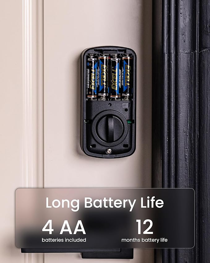 DESLOC A100F Keypad Fingerprint Door Lock, Keyless Entry Door Lock, Smart Lock Deadbolt for Front Door, Easy Installation, Emergency Power Port,12 Months Battery, IP54 Waterproof, 5 Keys