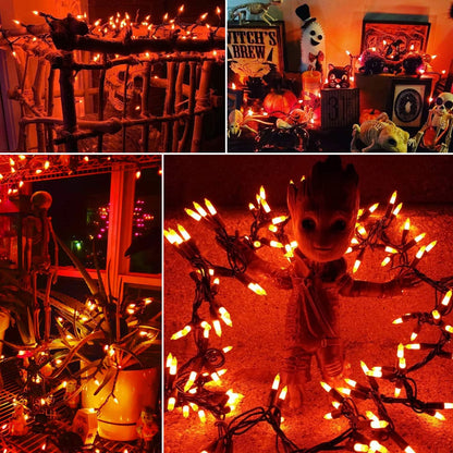Brizled Orange Halloween Lights, 42.6ft 200 Count Incandescent Halloween String Lights Connectable, UL Certified Black Wire Mini Orange Lights String for Indoor Outdoor Tree Patio Garden Party Decor