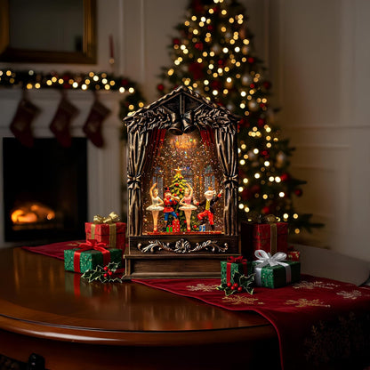 Christmas Snow Globe Lantern Water Glittering Nutcracker Ballet Theatre with Music & Timer, USB Lined/Battery Operated Lighted Lantern for Christmas Festival Decoration Gifts