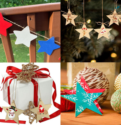 FCECOR 4" 100PCS Wooden Stars for Crafts, Wood Stars for 4th of July Kids Crafts Wood Slices DIY Crafts Supplies, Unfinished Wooden Ornaments for DIY Christmas Crafts Projects