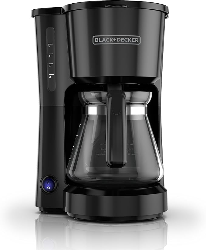 BLACK+DECKER 5-Cup Coffee Maker with On/Off Switch, Sneak-A-Cup Feature, and Easy-View Water Window, Black