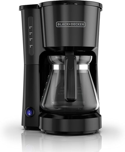BLACK+DECKER 5-Cup Coffee Maker with On/Off Switch, Sneak-A-Cup Feature, and Easy-View Water Window, Black