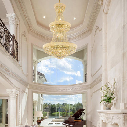 31 - Light Large Empire Crystal Chandelier for High Ceiling Foyer Entryway Staircase Living Room Dining Room Gold Finish