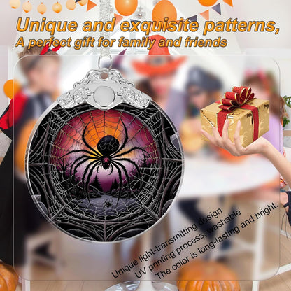 Mutant Spider Under Moonlight Halloween Christmas Tree Stained Glass Ornament - Hanging Ornaments for Christmas Tree Decorations - Holiday Keepsake Present Exchange Idea