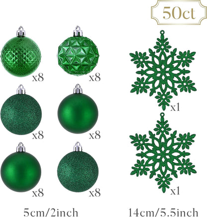 Valery Madelyn Christmas Tree Decorations Ornament Set for Fall Halloween, 50ct 2 Inches Emerald Green Shatterproof Christmas Ball Ornaments Hanging Xmas Holiday Party Decor