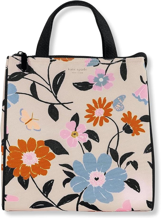 kate spade new york Portable Soft Cooler Lunch Bag, Thermal Tote with Insulated Interior Lining and Storage Pocket, Lunch Tote for Women, Floral Garden