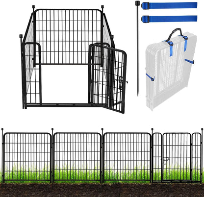 ADAVIN Tall Garden Fence with Gate, 36 in(H) 4 Panels Heavy Duty Iron Metal Animal Barrier Fence, Fence Blocker for Dogs, Portable Temporary Fencing. Total 9 Ft(L). Black