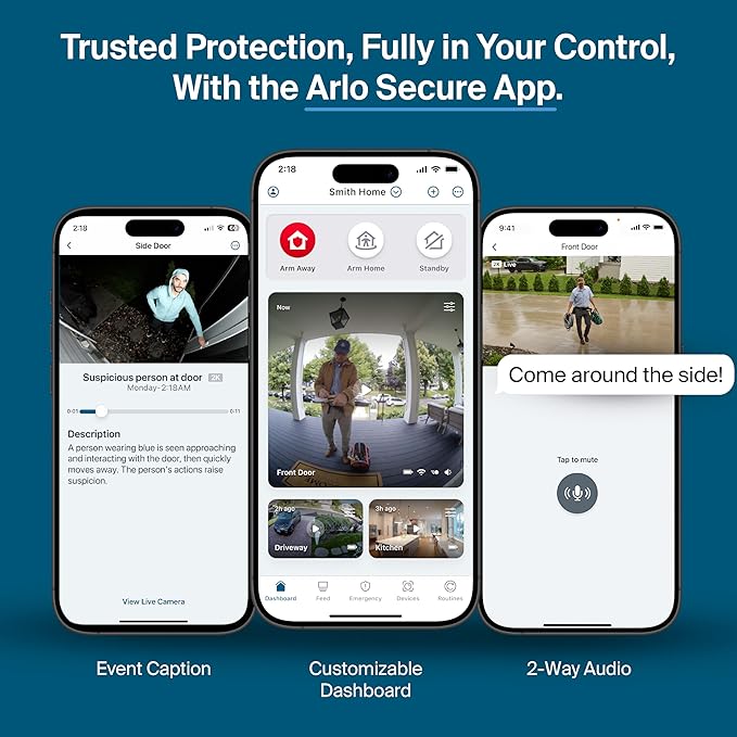 Arlo Pro Security Camera 2K HDR (6th Gen, 2025 Release) - Wireless Outdoor Camera, Rechargeable Removeable Battery, Emergency Response, 1-Month Trial of Secure Plan, 3 Cam, White,Motion Alert