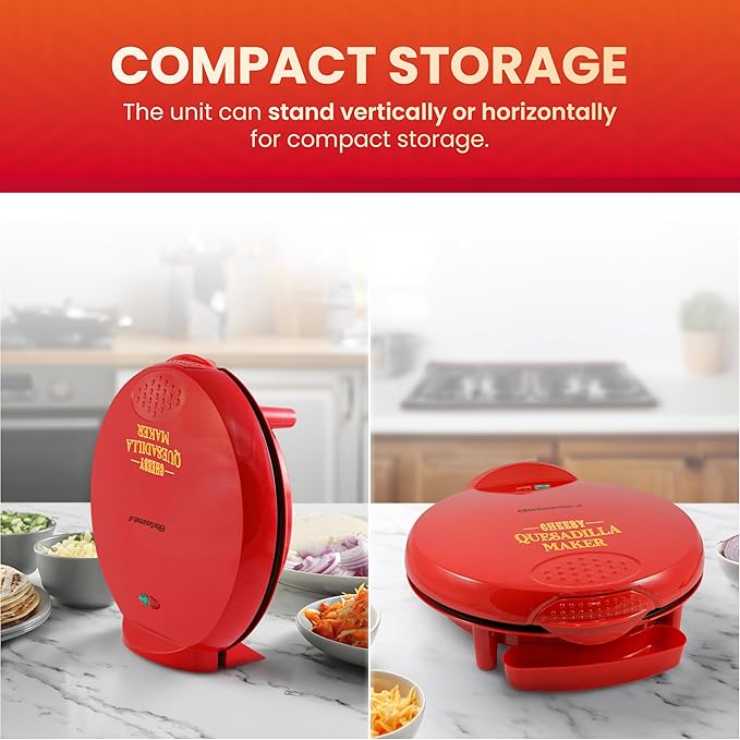 Elite Gourmet EQD-118 Electric Non-Stick 11" Quesadilla Maker,Easy-Slice 6-Wedge,Grilled Cheese Corn Flour Tortilla Snacks,Red,(Pack of 3)
