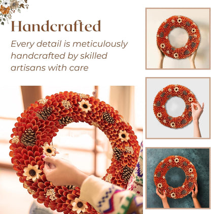21" Fall Harvest Wood Curl Pinecone Wreath - Premium Handcraft Fall Wreaths for Front Door | Perfect for Autumn & Thanksgiving Decor
