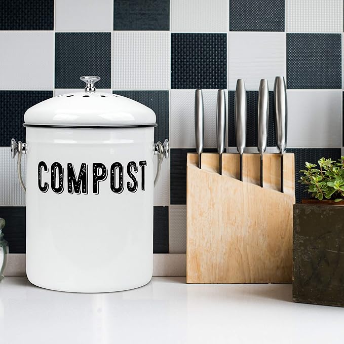 Granrosi Countertop Compost Bin Kitchen - 1.3 Gal Indoor Compost Bucket with Lid for Kitchen, Farmhouse Rust Proof & Odorless Composter Bin for Countertop, 3 Charcoal Filters