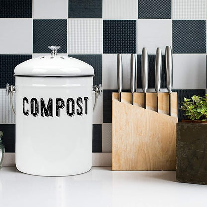 Granrosi Countertop Compost Bin Kitchen - 1.3 Gal Indoor Compost Bucket with Lid for Kitchen, Farmhouse Rust Proof & Odorless Composter Bin for Countertop, 3 Charcoal Filters