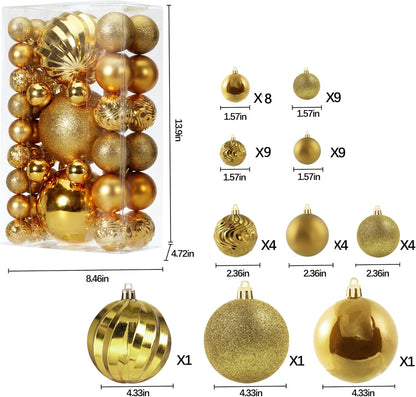 Christmas Ball Ornaments for Xmas Decorations,50 pcs Christmas Extra Large Tree Shatterproof Ornaments-Gold (Combo of 5 Style in 3 Sizes)
