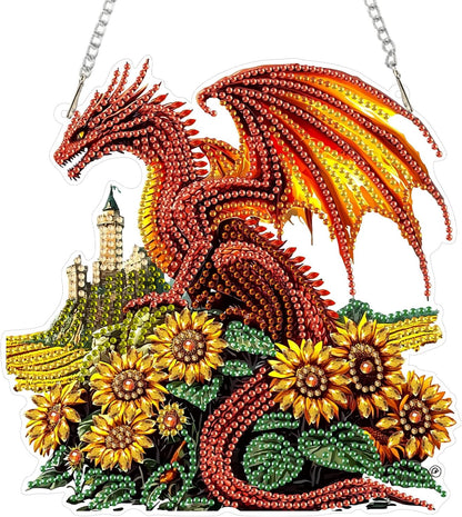 SENQAO Dragon Diamond Art Hanging Kit for Adult, Special Shaped Rhinestone, Double Sided DIY Acrylic Diamond Art Painting Window Pendants Home Garden Wall Hanging Kits Hanging Ornament (Sunflower)