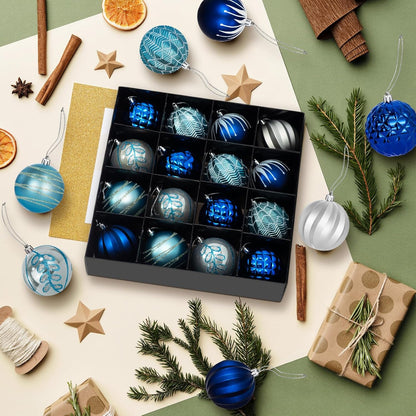 LARAINE Christmas Balls Ornaments 16 Pcs Decorations for Christmas Tree, Shatterproof Hanging Ball Variety Gift Set of Holiday Party Wedding Decoration (Blue)