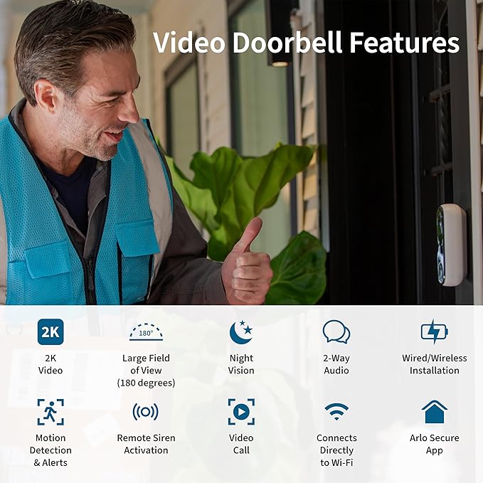 Arlo Essential Whole Home Security Bundle | Outdoor, Indoor, Video Doorbell Camera |2K Resolution|2nd Gen|Indoor - Outdoor