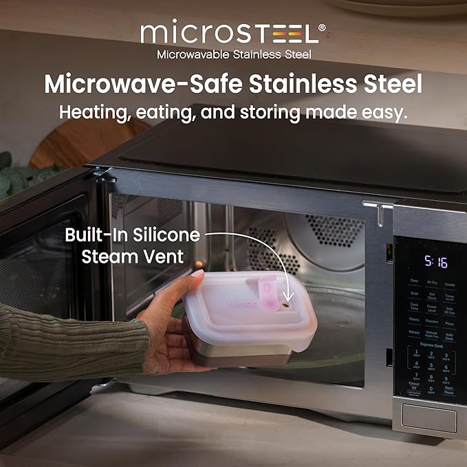 Bentgo MicroSteel Heat & Eat Container – Microwave-Safe, Leak-Proof & Airtight, Easy-to-Clean Lightweight Stainless Steel Reusable Food Storage with Silicone Lid (Lunch Size; 3-Cup Capacity; Dusk)