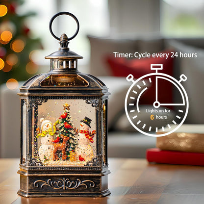 Christmas Snow Globes Lantern Christmas Snow Globe with Music Snowman and Christmas Tree,6H Timer,USB Lined/Battery Operated Lighted Lantern for Christmas Festival Decoration Gifts