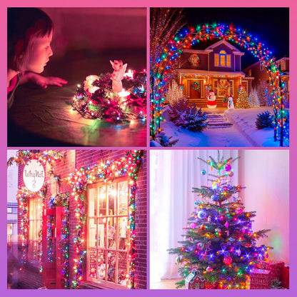 33 FT 100 LED Christmas Decoration Indoor Outdoor, Connetable Green Wire Waterproof Mini Lights with Memory Function & Timer & 8 Modes for Xmas Tree Birthday Wedding Garden Party Decor (Multicolor)
