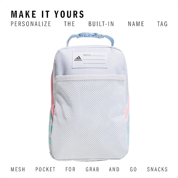 adidas Santiago Lunch Bag Cooler for Women and Men, Insulated Food Container Box with Mesh Pocket, Twill White/Clear Sky Blue/Pink Spark/3.0, One Size