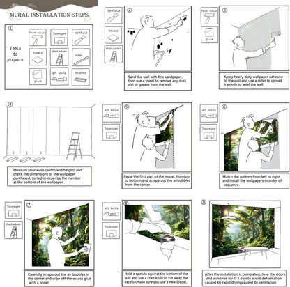 AFZEVEB-Green Tree Wall Mural Tropical Jungle Wallpaper for Bedroom 114"x74"(Not Peel and Stick)